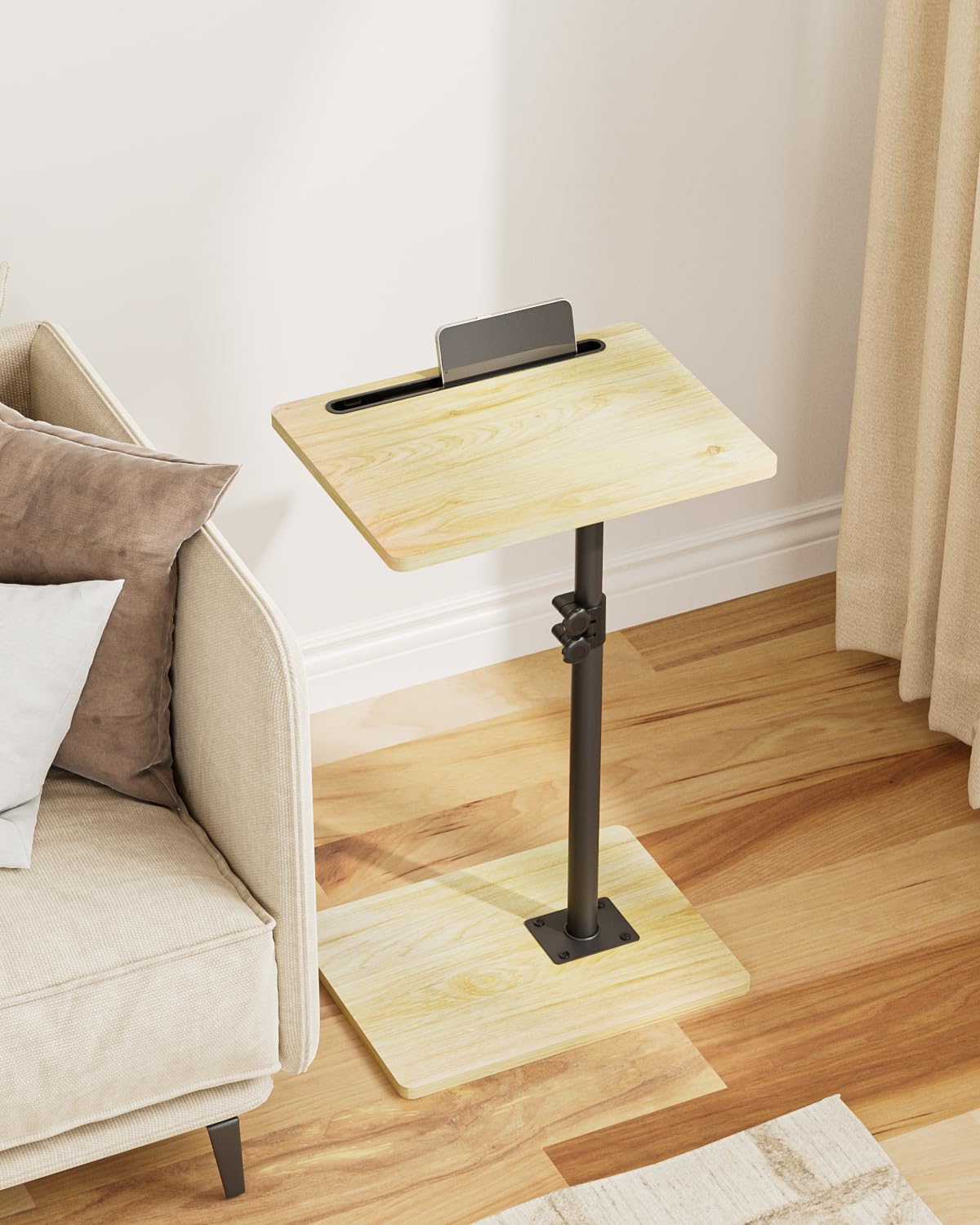 HEYZOEY C-Shaped Side Table Adjustable, 360° Swivel Sofa End Table, 40x30x45-83cm, Small Coffee Table, Bedside Table for Living Room, Bedroom