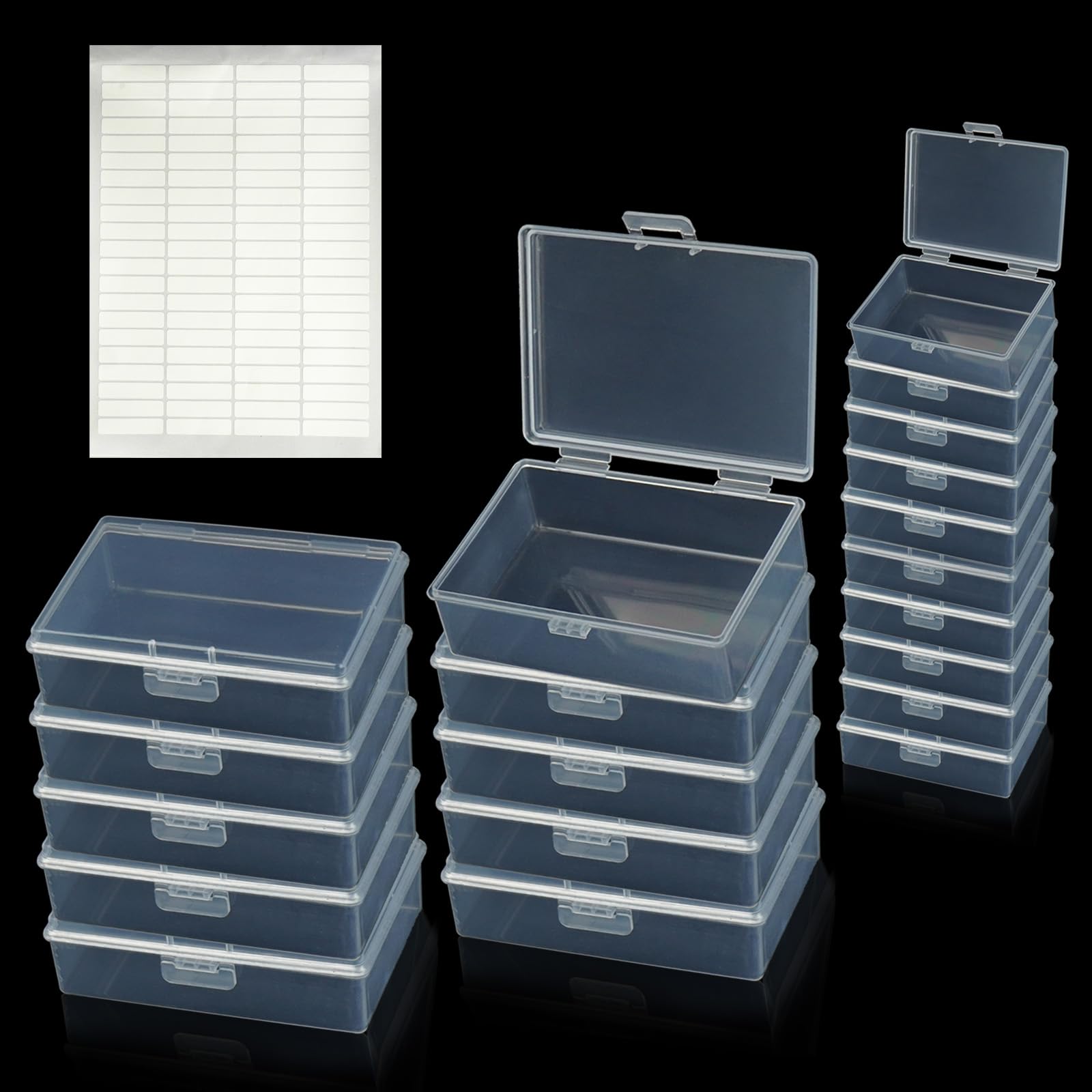 IEMIEBSHA 20Pcs Storage Boxes with Lids, Small Clear Plastic Storage Containers with Labels