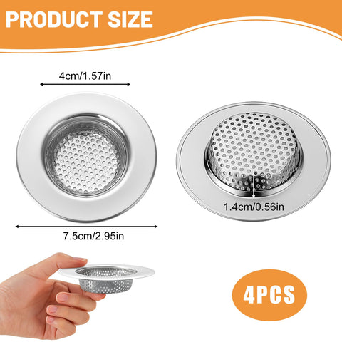 4Pcs Sink Strainer, Stainless Steel Kitchen Sink Strainer Plug, Stainless Steel Sink Drain Strainer