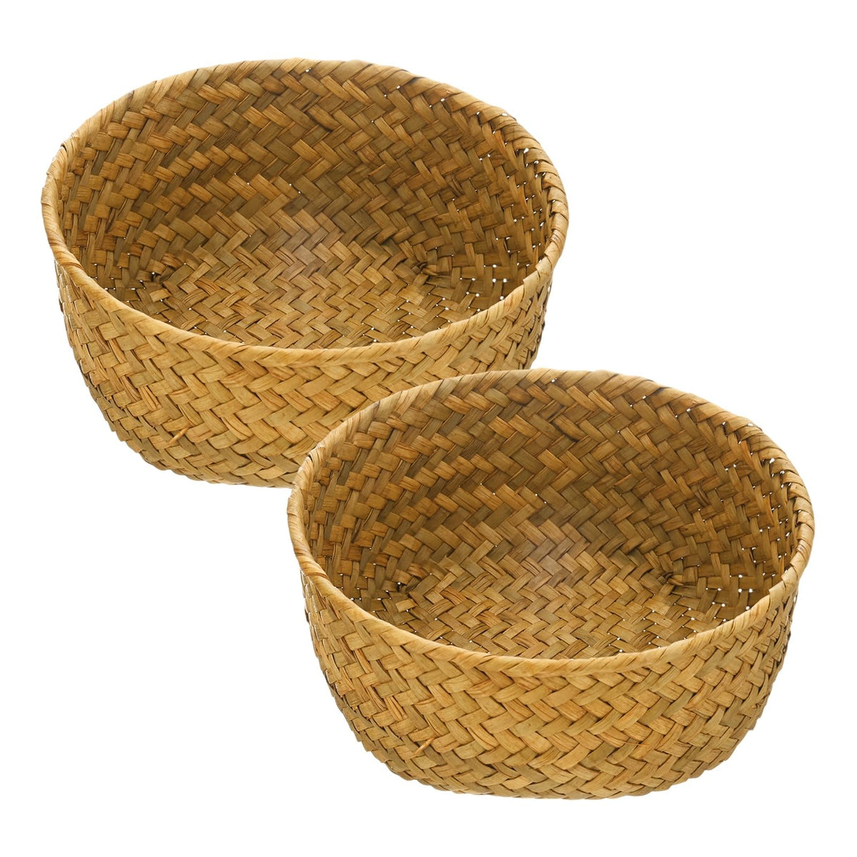 M METERXITY 2-Pack Natural Seagrass Woven Storage Basket, 16cm x 8.5cm Small Round Storage Seaweed Woven Sundries Baskets for