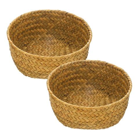 M METERXITY 2-Pack Natural Seagrass Woven Storage Basket, 16cm x 8.5cm Small Round Storage Seaweed Woven Sundries Baskets for