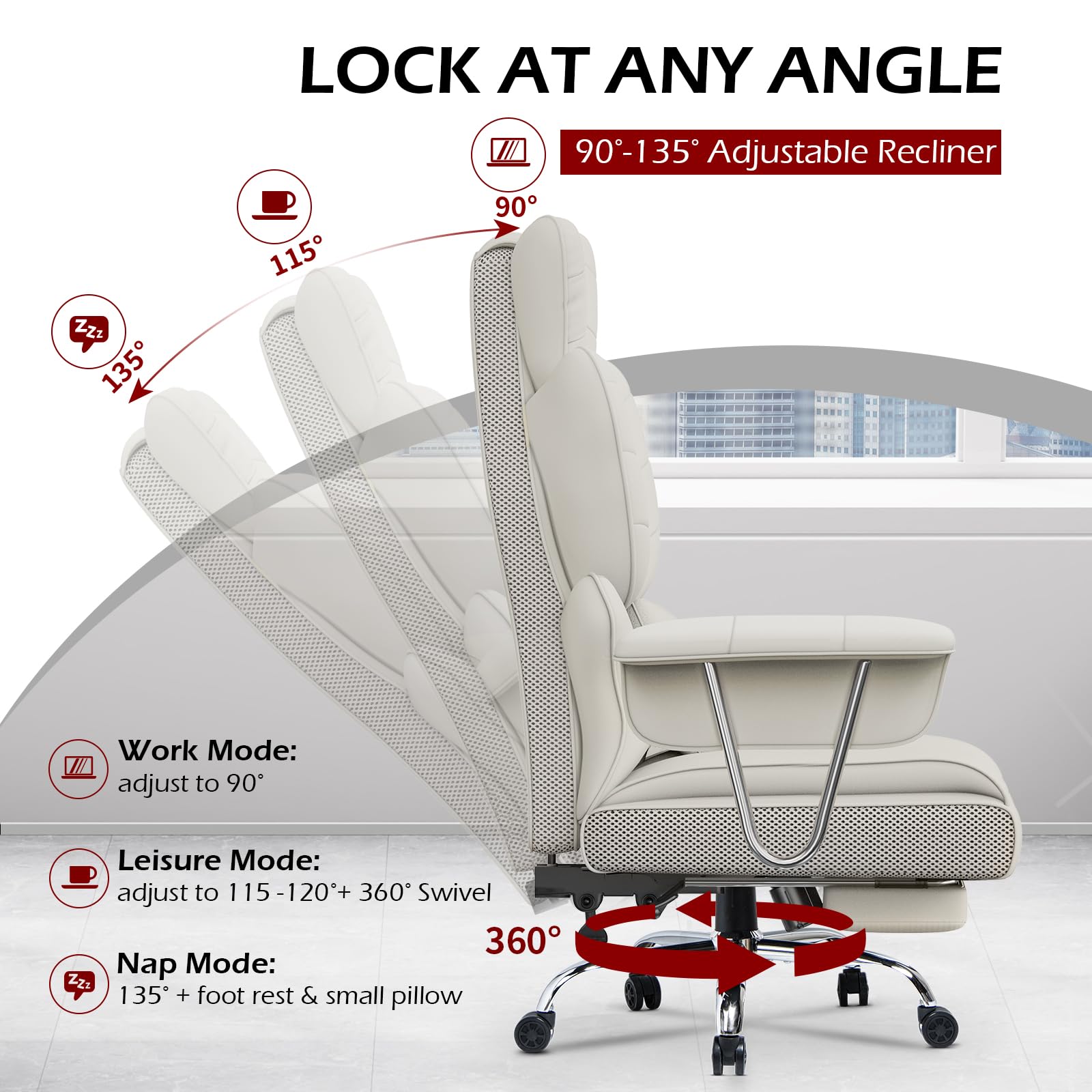 naspaluro High Back PU Leather Ergonomic Computer Recliner, Big Tall Executive Desk Office Chair with Armrests/Footrest
