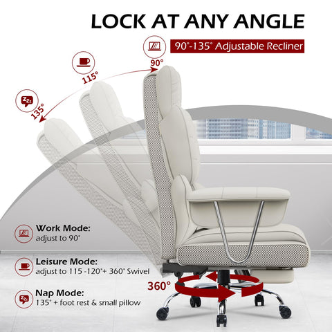 naspaluro High Back PU Leather Ergonomic Computer Recliner, Big Tall Executive Desk Office Chair with Armrests/Footrest