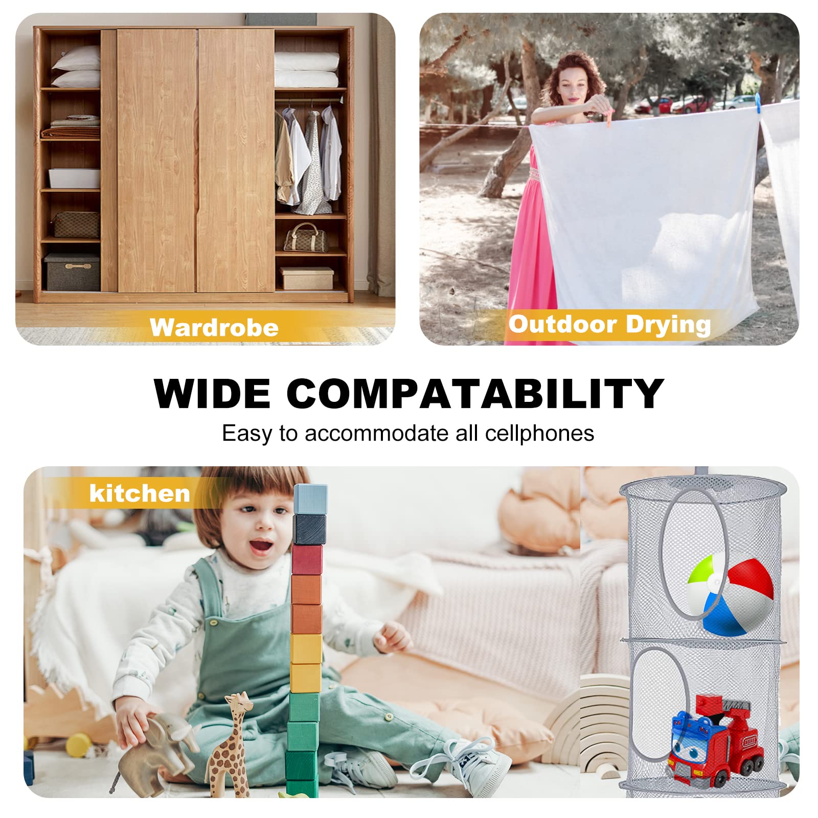 Hanging Mesh Storage Net, 4 Tier Compartments Foldable Hanging Soft Toy Storage Basket Mesh Storage Bag