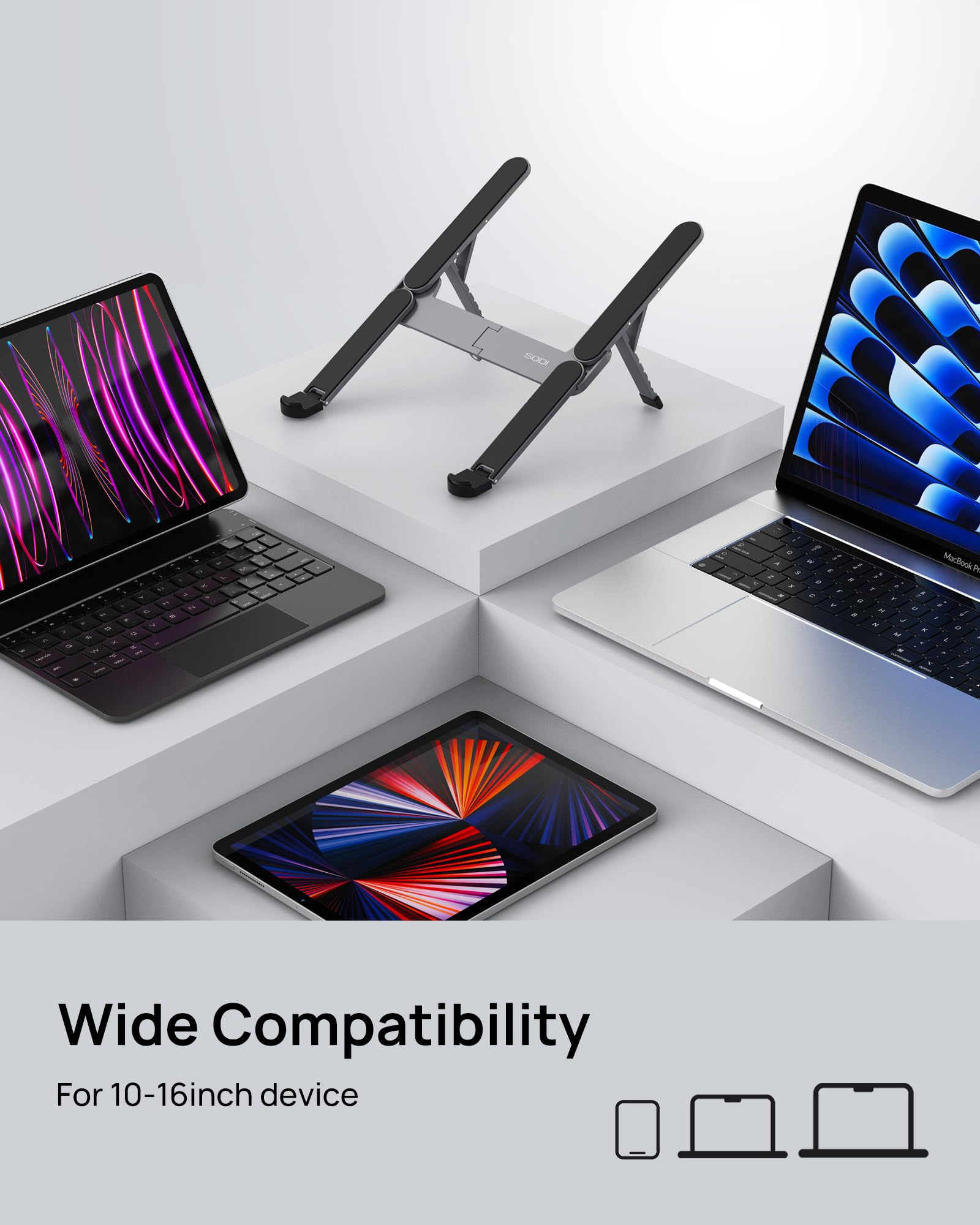 SODI Laptop Stand, Pocket-sized, Foldable and Portable Laptop Stand, 6 Adjustable Levels, Lightweight for Travel/Library/Cafe