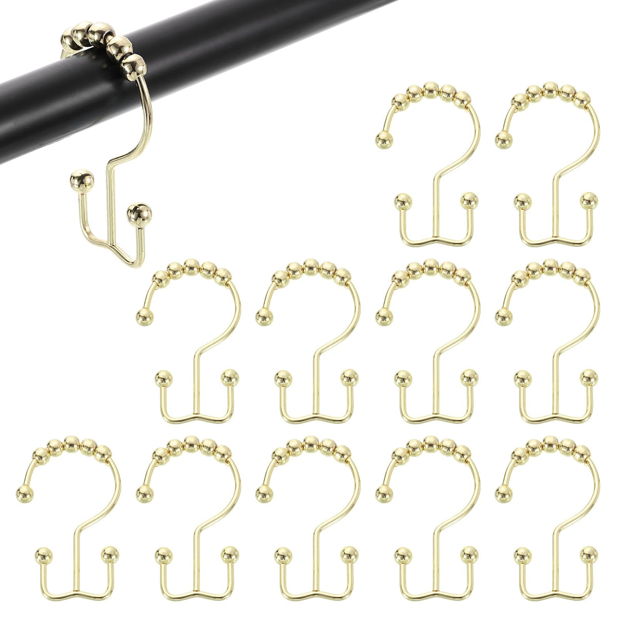 sourcing map 12Pcs Shower Curtain Hooks, Metal Double Glide Shower Rings, Curtain Rolling Shower Hooks for Rust-Resistant Sliding Smoothly, Gold