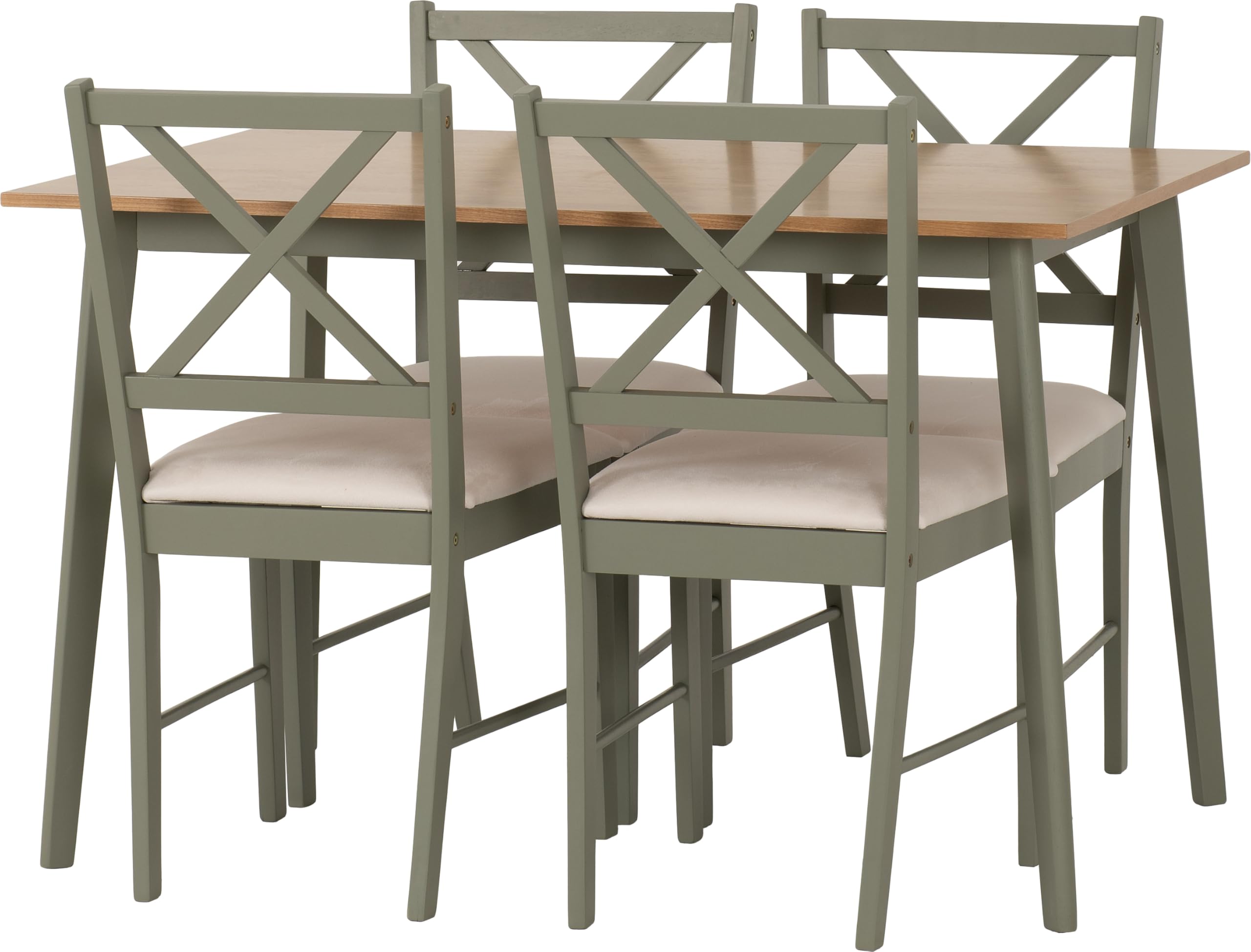 Seconique Balfour 1+4 Dining Set in Sage Green/Oak Effect/Mink Microsuede