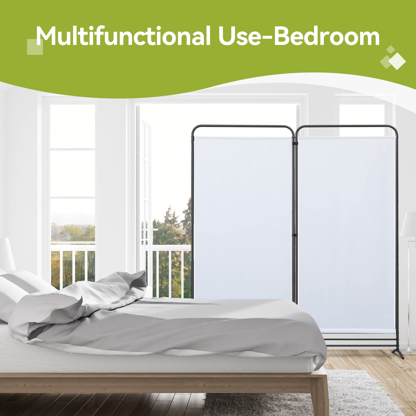 Angel Living 2 Panels Folding Room Divider, Privacy Screen Composed of Polyester Fabric and Sturdy Iron Frame