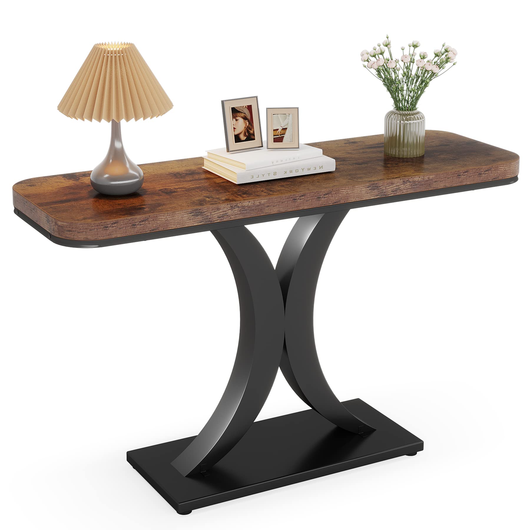 LITTLE TREE Industrial Entryway Console Table, Compact Foyer Hallway Accent Table for Small Space