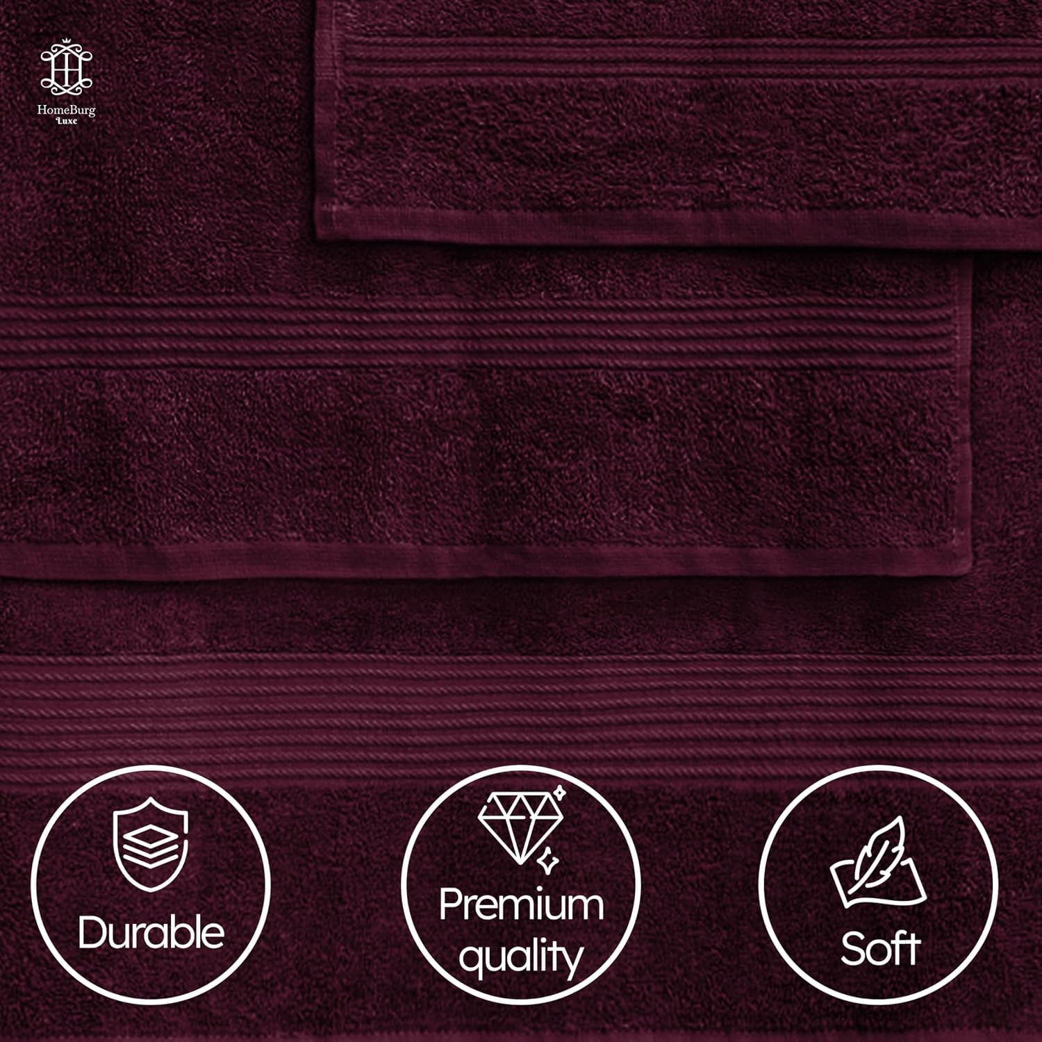 HomeBurg Luxe Set – Washcloths (30 x 30cm), Hand Towels (40 x 70cm) & Bath Towels (65 x 137 cm) – 100% Cotton, Soft, Absorbent, Easy Care, Versatile