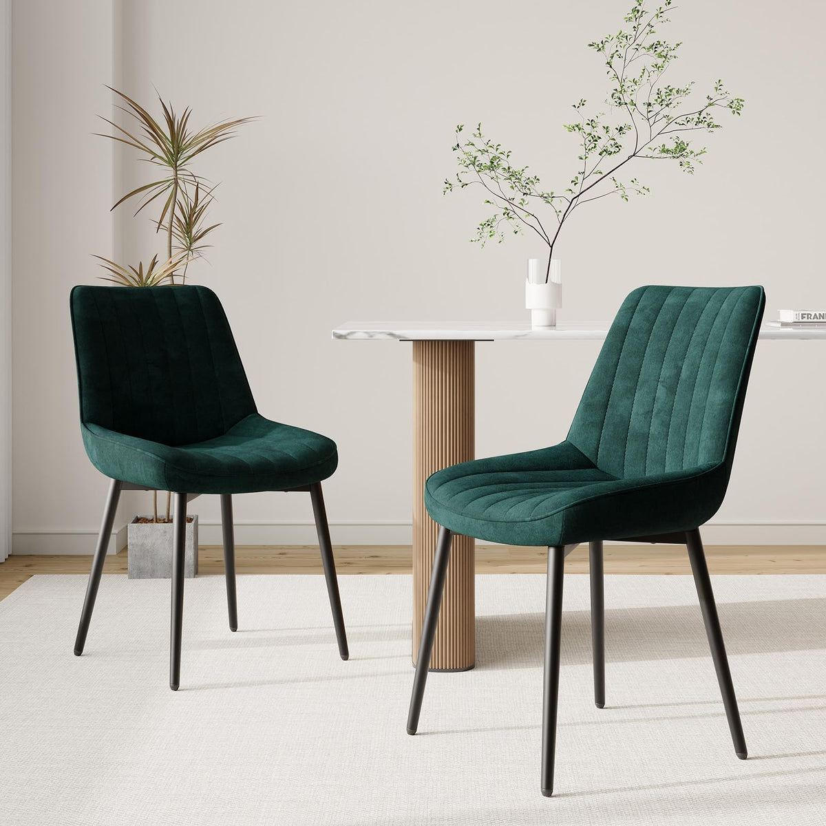 COLAMY Velvet Dining Chairs Set of 2, Velvet Chairs for Dining Room with Metal Legs and Thick Seat Cushion