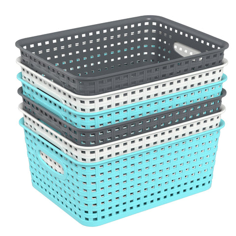 Qshape Kitchen Plastic Weave Storage Baskets, 6 Packs