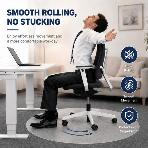 Thickened Office Chair Mat for Carpet, 100×100cm Round, 3mm Thick Clear Heavy Duty Floor Protector with Anti-Slip Particles for Office & Home