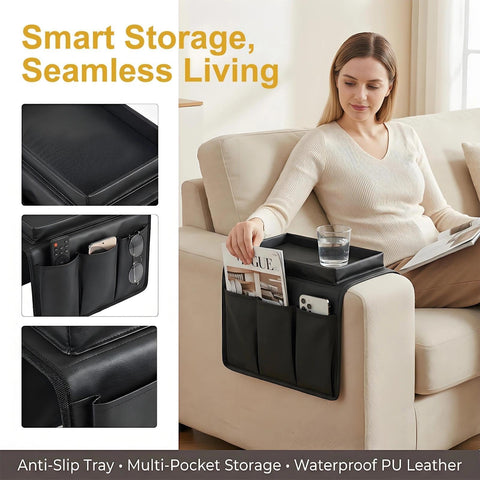 Sofa Arm Tray, Waterproof Sofa Arm Chair Table Tray, Sofa Armrest Organizer, Sofa Arm Caddy for Drinks with Yellow Rag