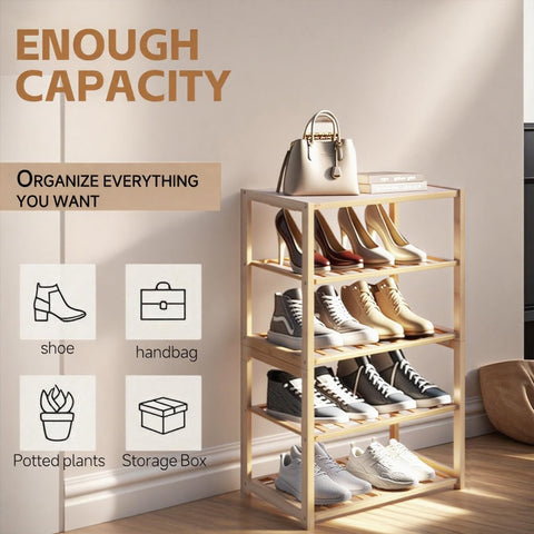 Akloya Bamboo Shoe Rack, 5 Tier Free Standing Shoe Rack Organizers,Multipurpose Shelfs for Hallway, Closet, Living Room, Entryway, Bedroom, Bathroom