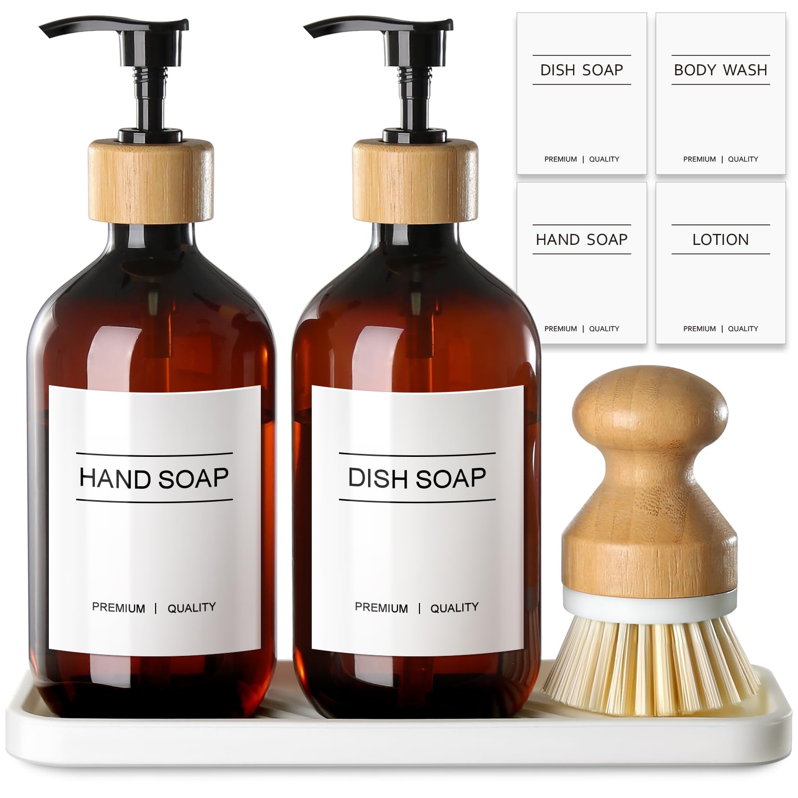 GMISUN Dish Soap Dispenser, Amber Kitchen Soap Dispenser Set with Tray