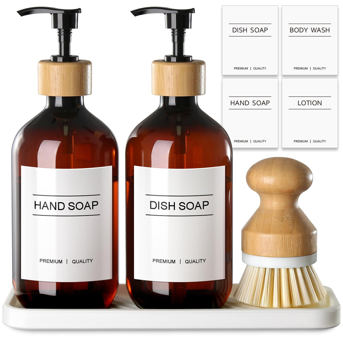GMISUN Dish Soap Dispenser, Amber Kitchen Soap Dispenser Set with Tray