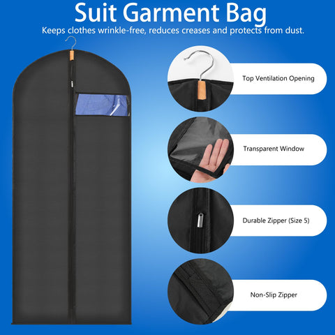 Sevenpers 6 Pack Suit Bags Garment Bags for Hanging Clothes 60x120cm Black