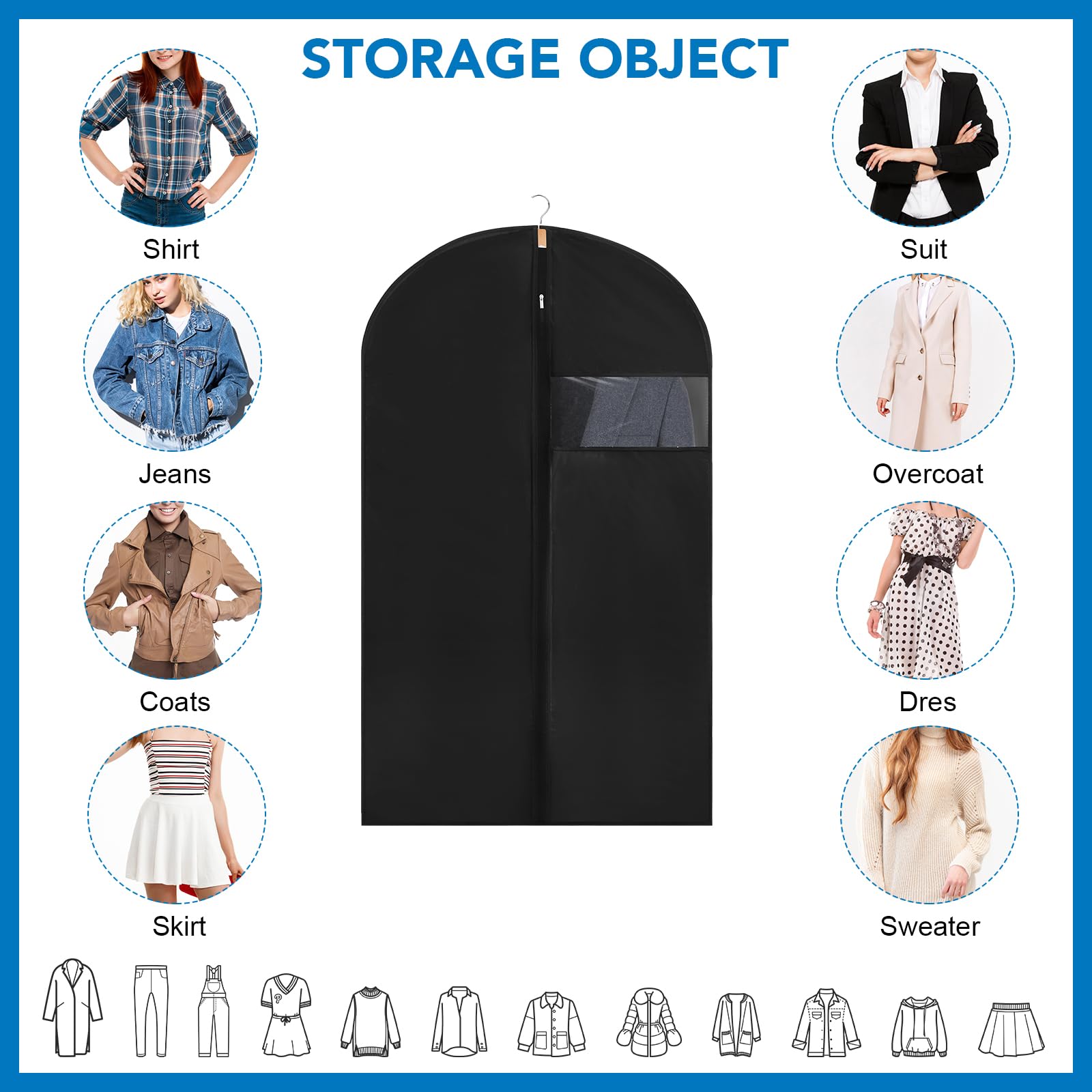 6 Pack Suit Bags PEVA Garment Bags Clothes Covers Suit Protector 60cm*120cm