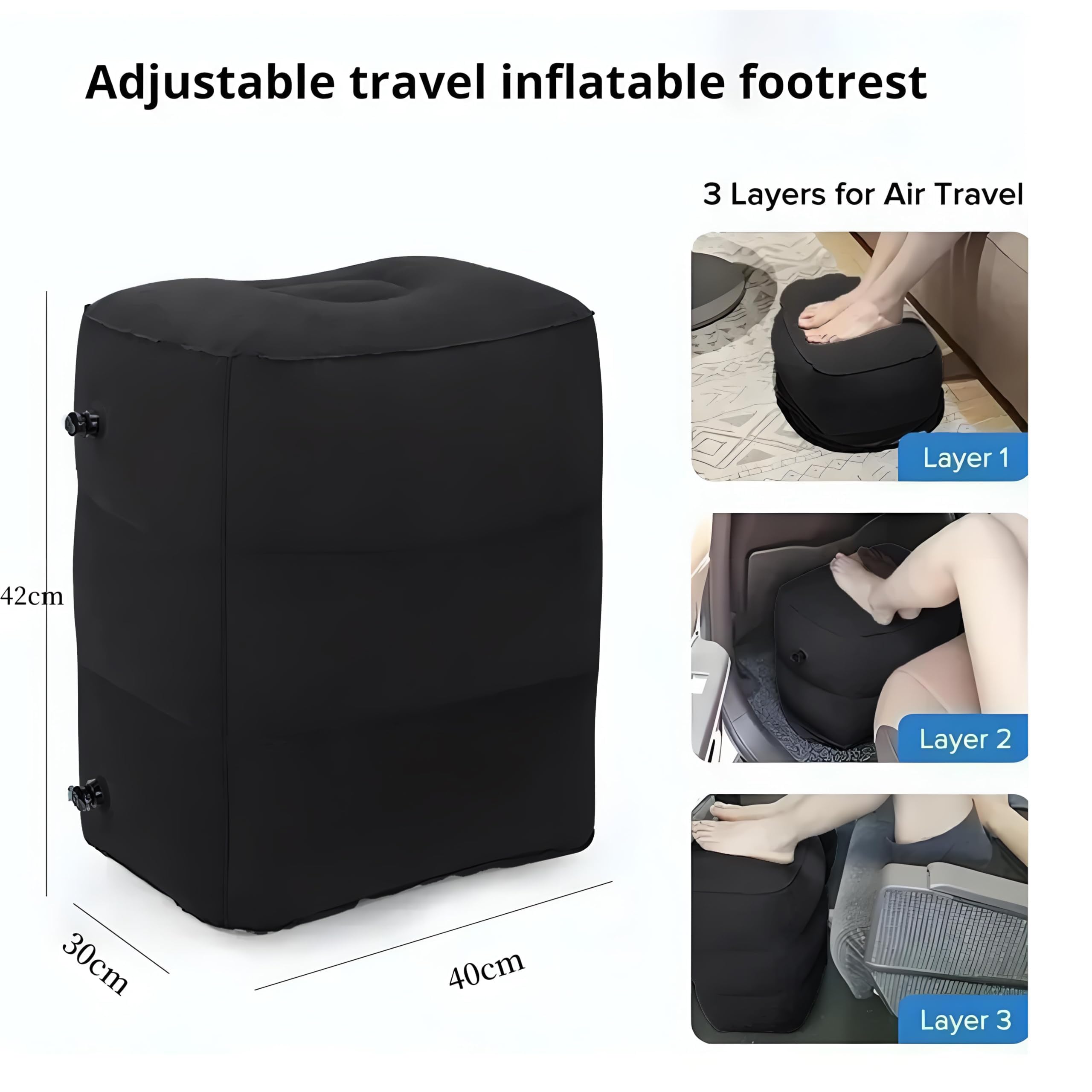 Inflatable Foot Rest Pillow 2 Pack, Adjustable Travel Footrest