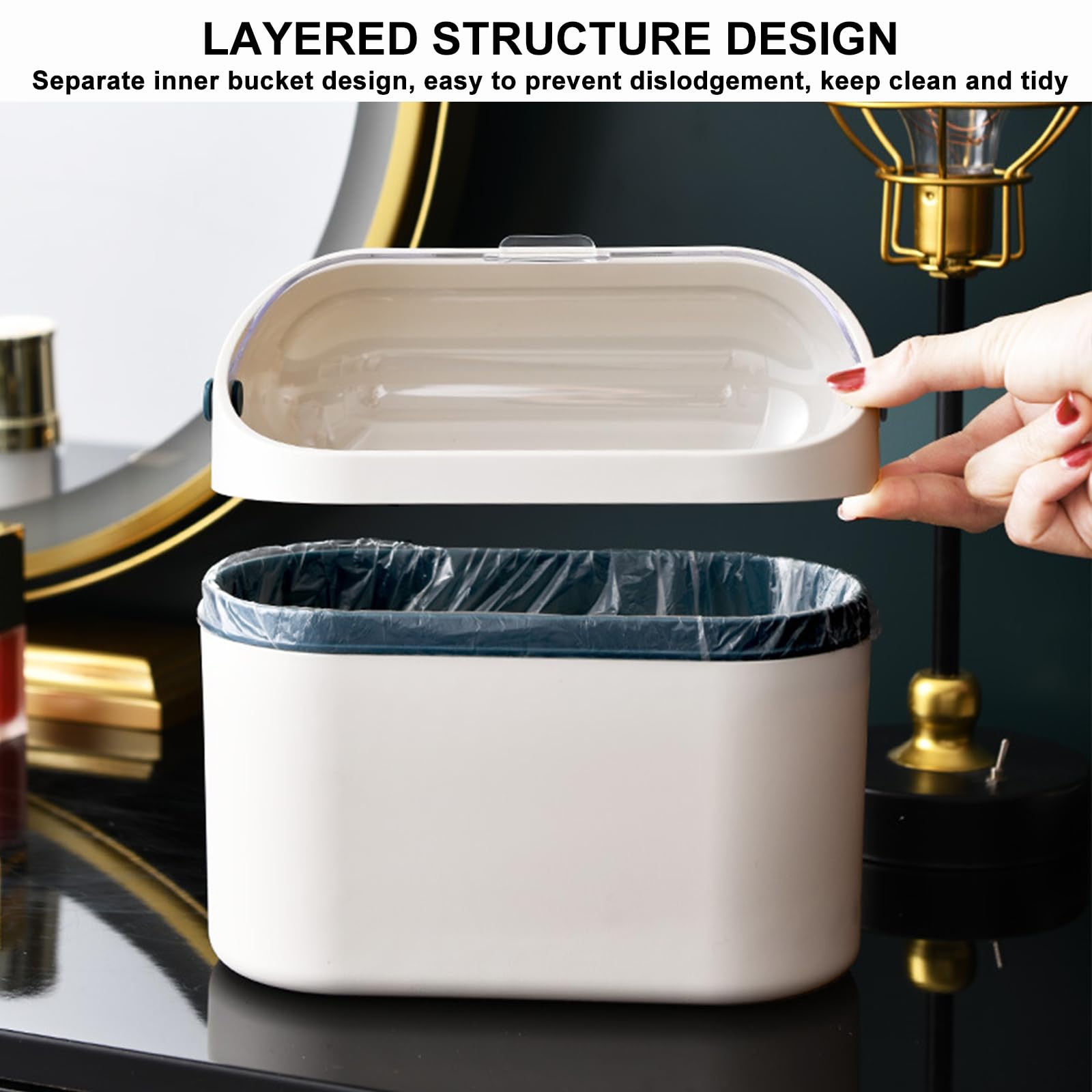 Bailtouk Mini Desktop Bin with Lid, 2L Plastic Wall Mounted Small Bin