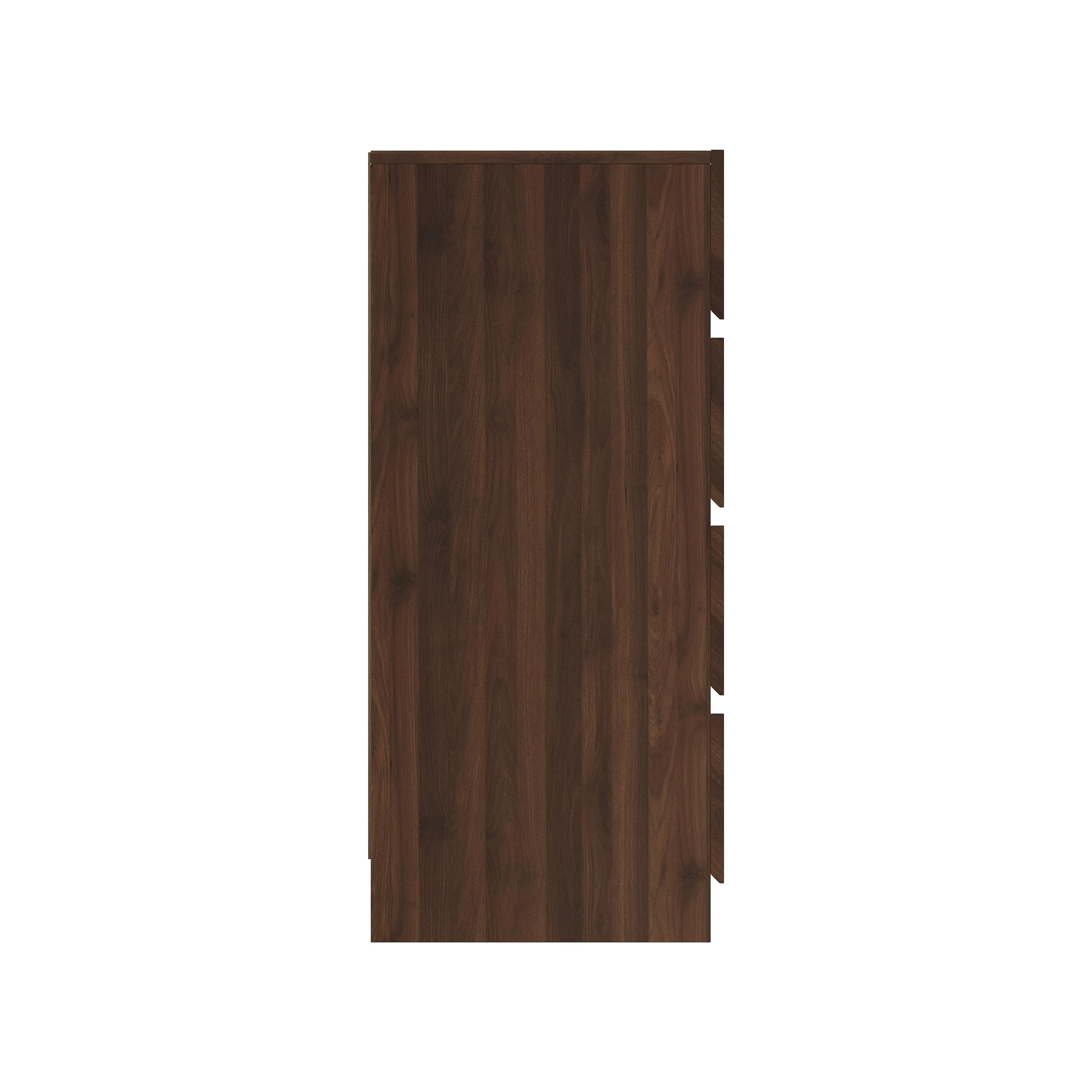 GFW Catania 4 Drawer Chest of Drawers, Royal Walnut Bedroom Storage Unit with Herringbone Drawer Fronts, Modern Handle-Free Furniture