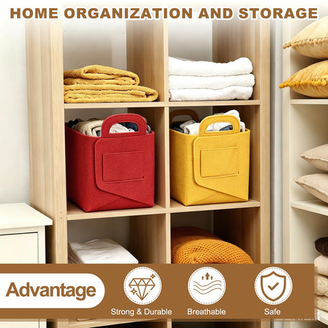 sourcing map Felt Storage Bin, 28 x 18 x 15cm Foldable Organizer Basket with Handles