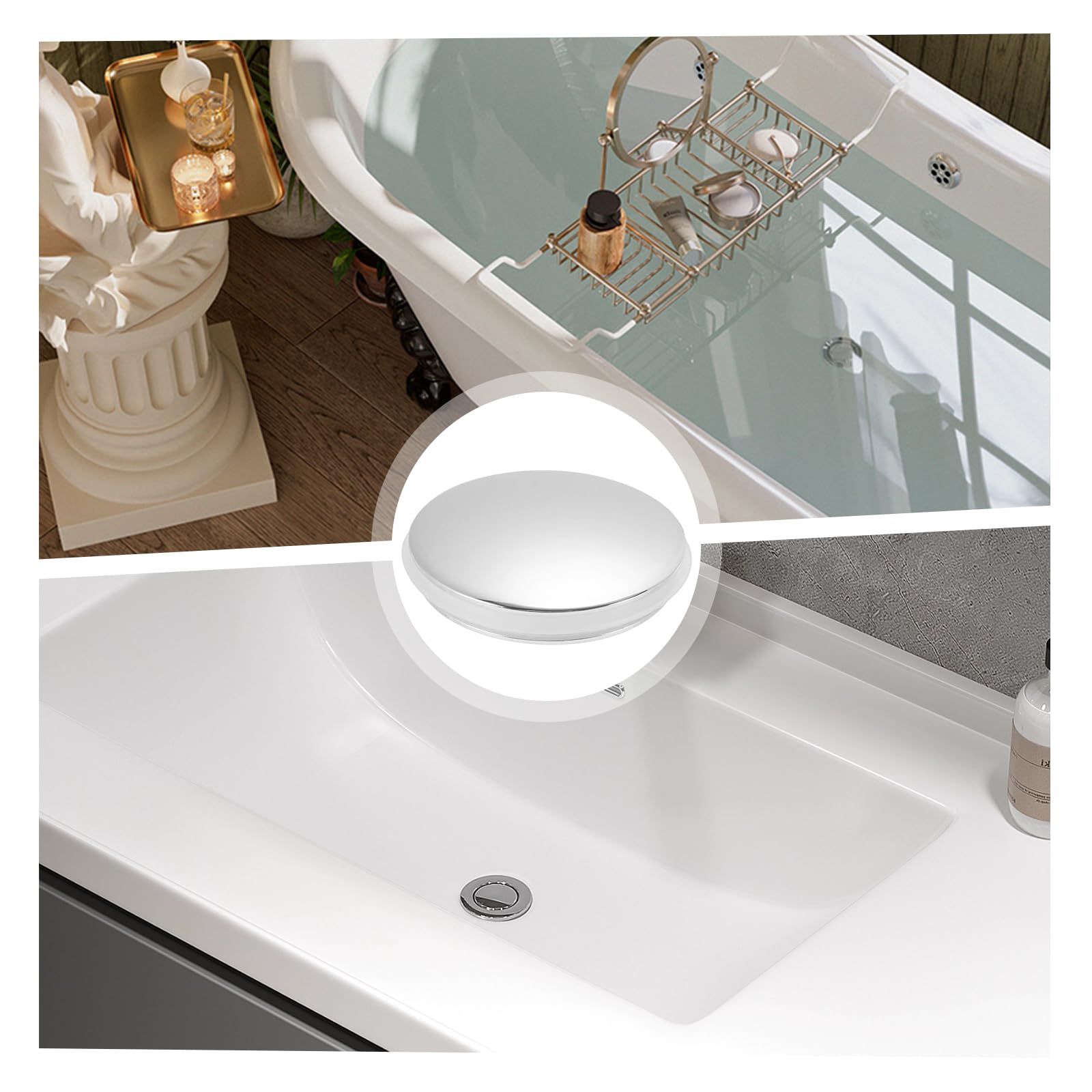 35mm Push Button Pop Up Sink Plug Replacement, Bathroom Sink Plug Click Clack Plug for 36mm Drain Hole with 37.2mm Washer