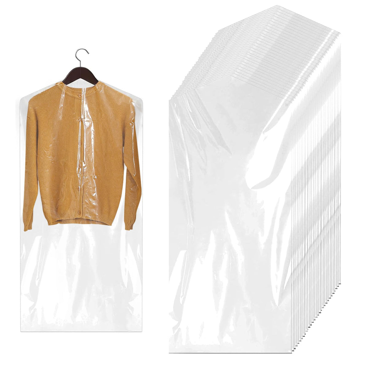 Plastic Garment Bags, 30 Pack Dry Cleaning Bags, Clear Clothes Covers, Dust Proof Garment Protector Covers, Garment Bags