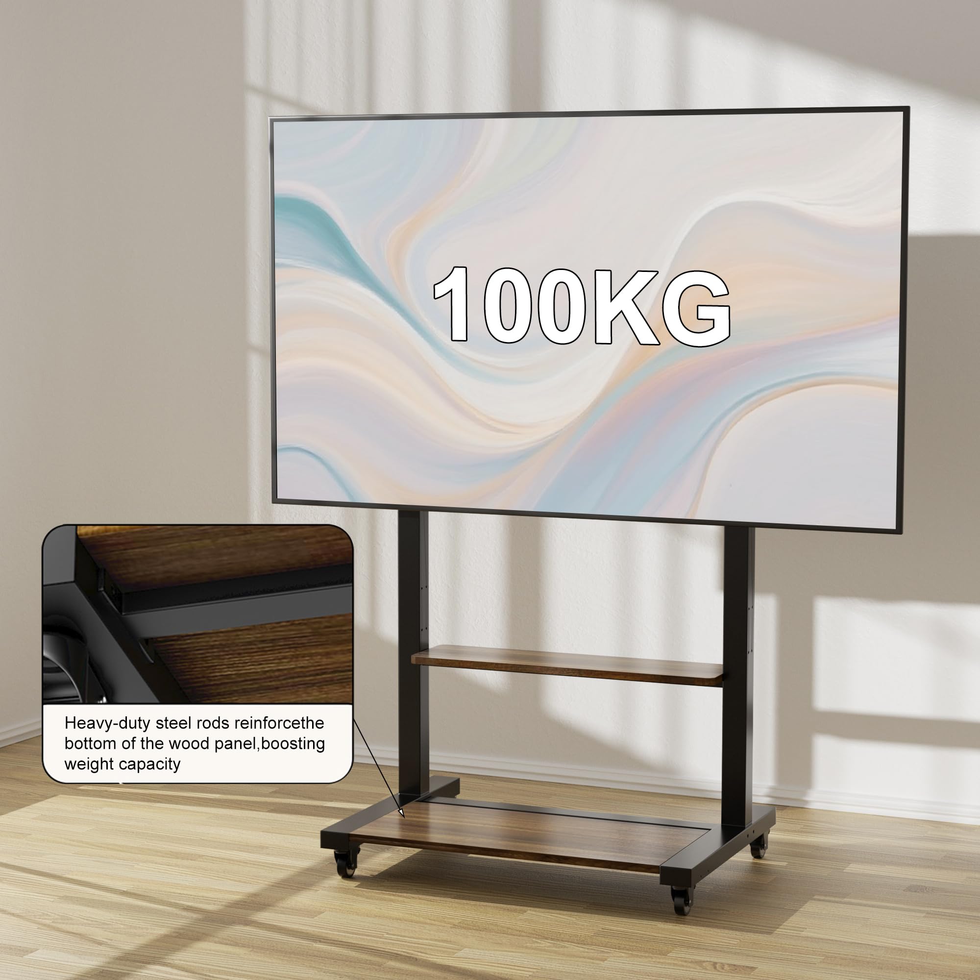unho Mobile TV Stand Rolling Trolley with Wheels for 40-86 Inch TVs