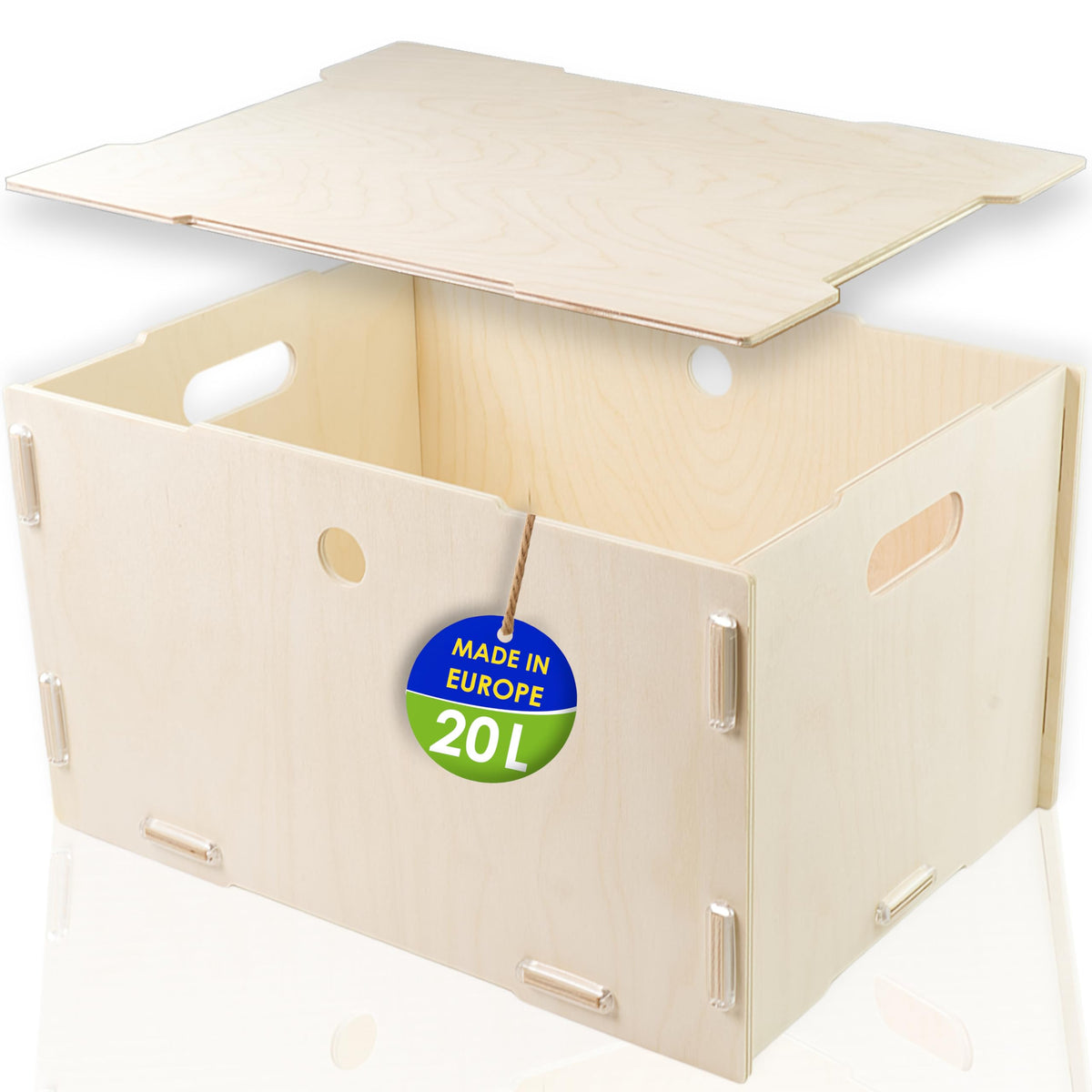 clipfritz - Wooden Box with Lid (unpainted approx. 40 x 30 x 23 cm) Large Wooden Storage Box - Boxes/Boxes for Storing Toys, Books, Photos, Toys