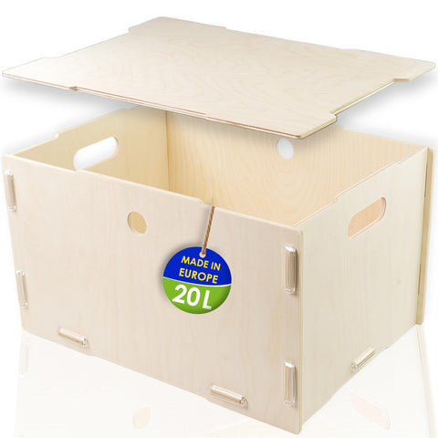 clipfritz - Wooden Box with Lid (unpainted approx. 40 x 30 x 23 cm) Large Wooden Storage Box - Boxes/Boxes for Storing Toys, Books, Photos, Toys