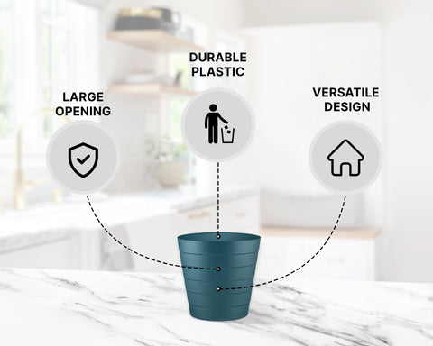 Zuvo Waste Paper Bin 5L, Wave Design Bin for Bedroom and Office, Navy Blue