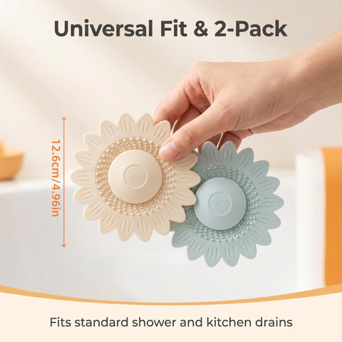 2 Pack Silicone Shower Drain Hair Catcher, Silicone Sink Strainer Protector & Shower Drain Cover