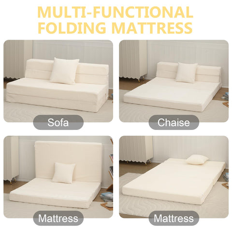 MeMoreCool Folding Mattress Double, Corduroy Fold Out Sofa Bed, Grey