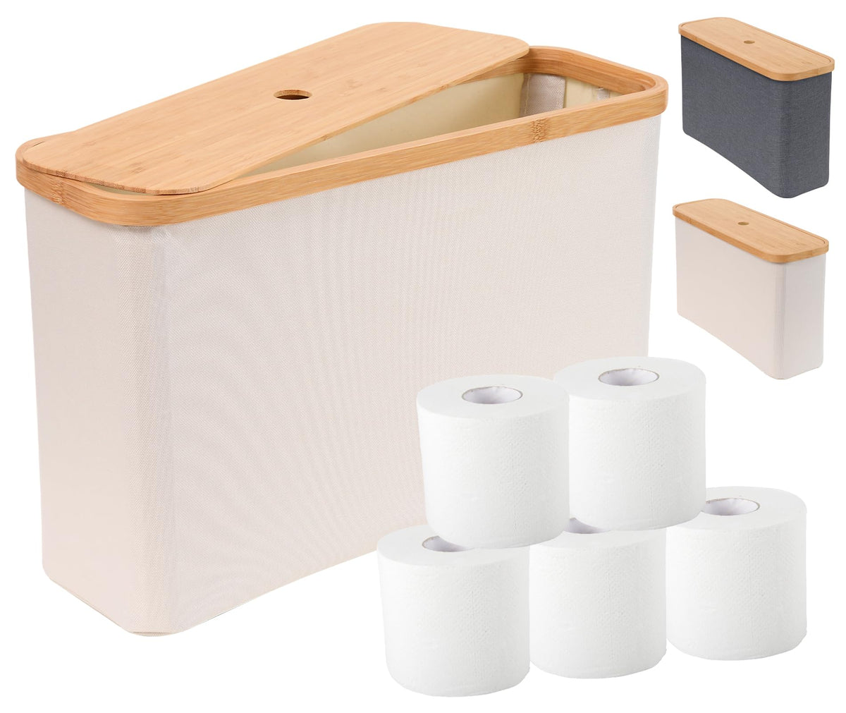 IHOMAGIC 19L Bathroom Storage Box with Lid, Folding Toilet Roll Holder Stand with Foot Pads, Multipurpose Toilet Roll Basket Storage