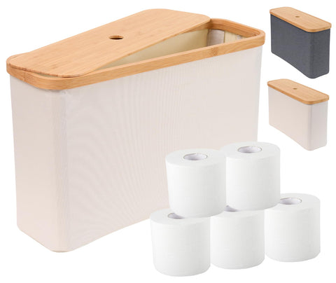 IHOMAGIC 19L Bathroom Storage Box with Lid, Folding Toilet Roll Holder Stand with Foot Pads, Multipurpose Toilet Roll Basket Storage