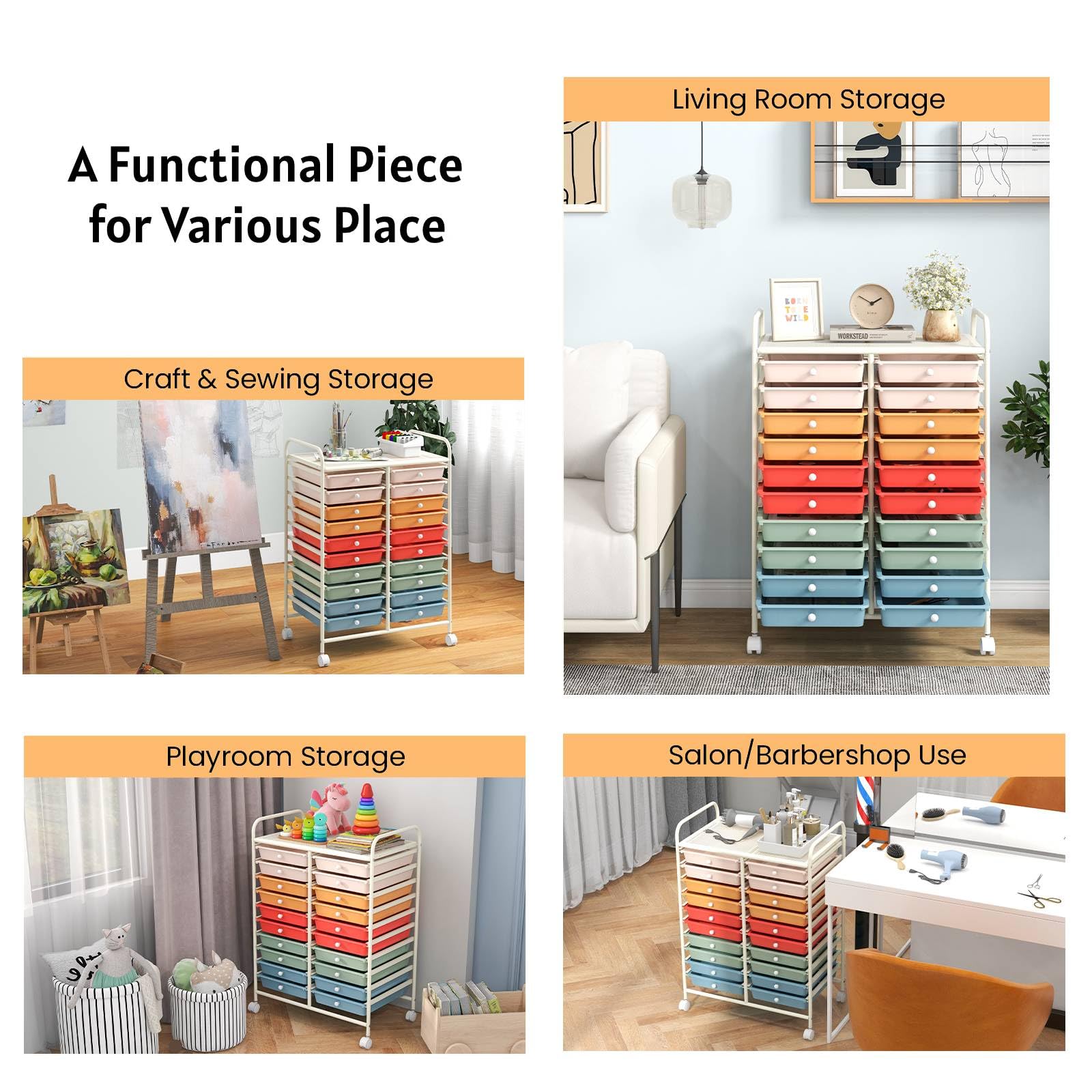 GiantexUK 20 Drawers Storage Trolley, Multipurpose Mobile Rolling Cart with Lockable Wheels