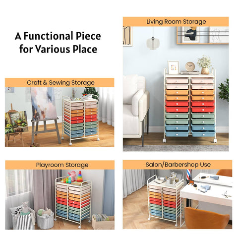 GiantexUK 20 Drawers Storage Trolley, Multipurpose Mobile Rolling Cart with Lockable Wheels