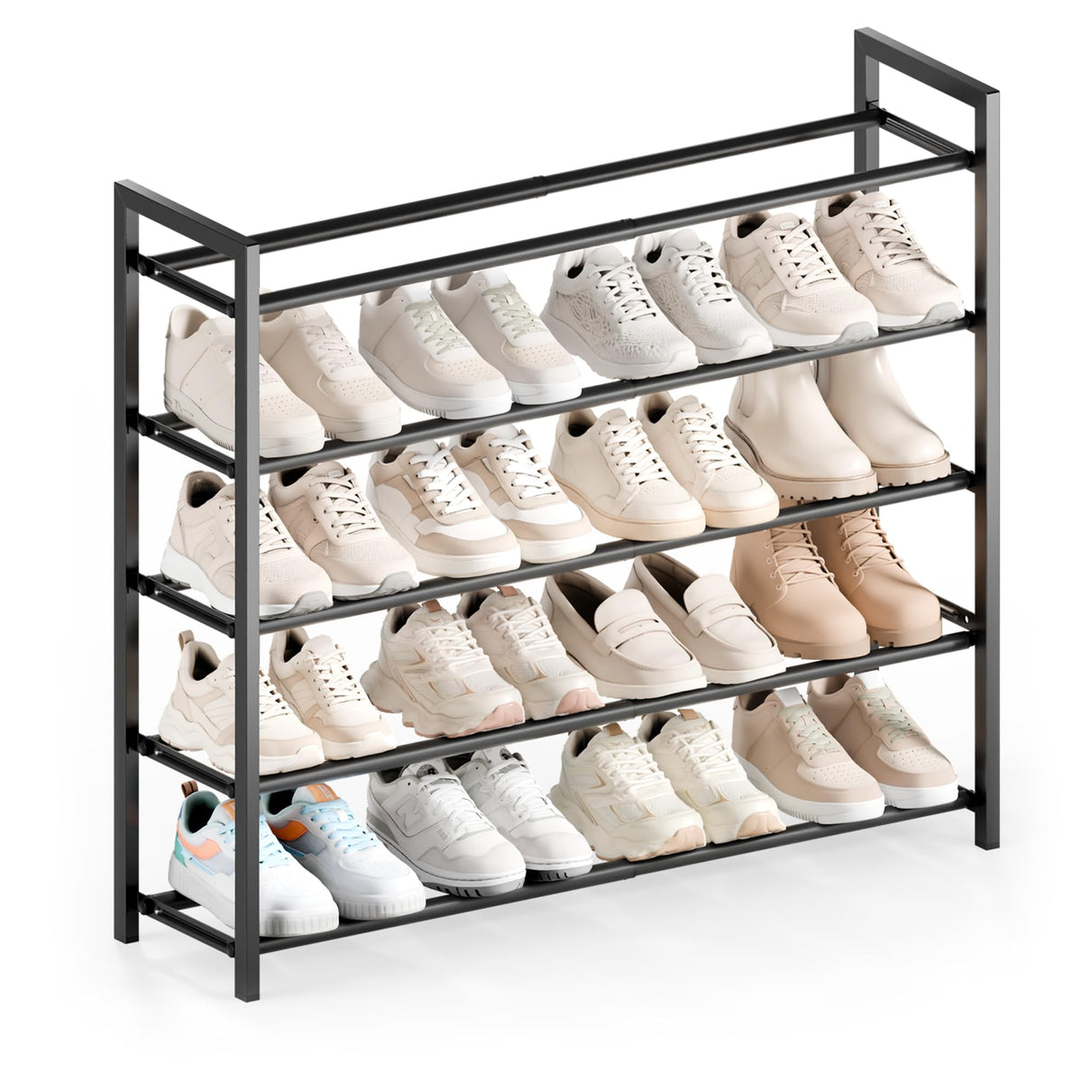 Bumusty 5 Tier Expandable Shoe Rack, Black