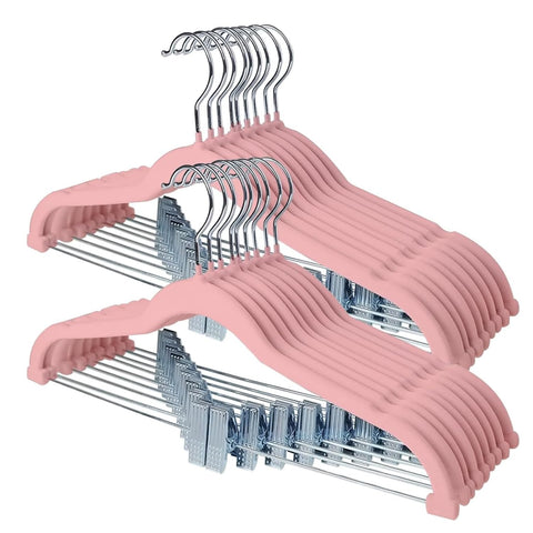 Stormix Pink Velvet Skirt Hanger with Clips, Non-Slip Coat Hangers, Heavy-Duty Clothes Hangers for Shorts, Pants, Skirts, Dresses, Jackets, Coat