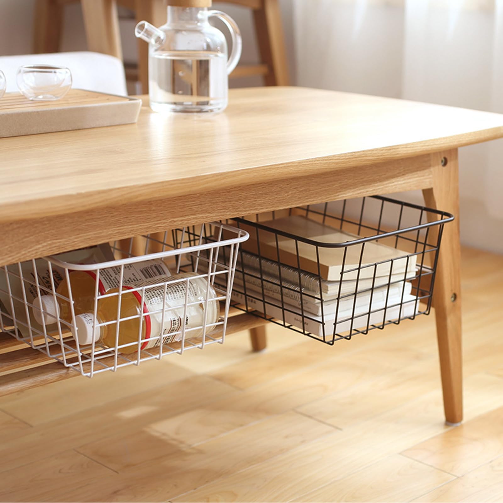 Hniuyun 6 Pack White Wire Basket, Countertop Organizer for Kitchen Cabinets, Metal Storage Baskets for Garage, Refridge, Bedroom, Bathroom, Laundry