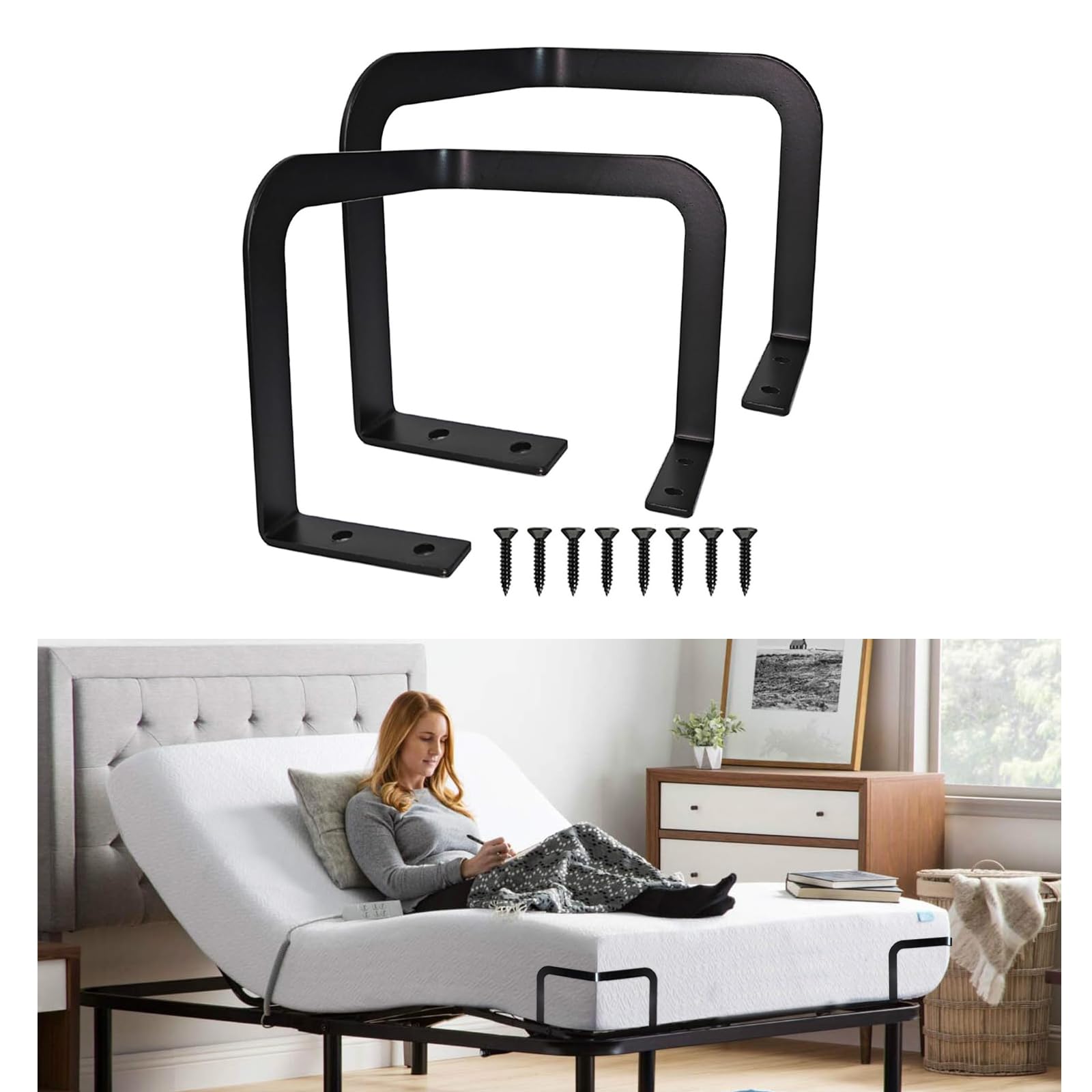 ANTEISI Mattress Retainer Bar, Set of 2, Black