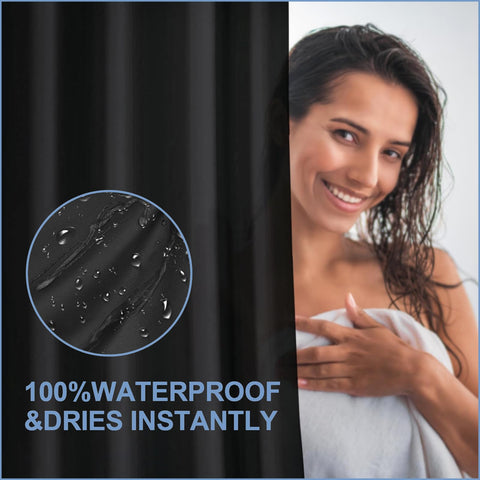 ECO Mould Proof Shower Curtain 180x180cm, Solid Grey-Blue PEVA Waterproof Heavy Duty With 3 Magnets, 12 Plastic Hooks