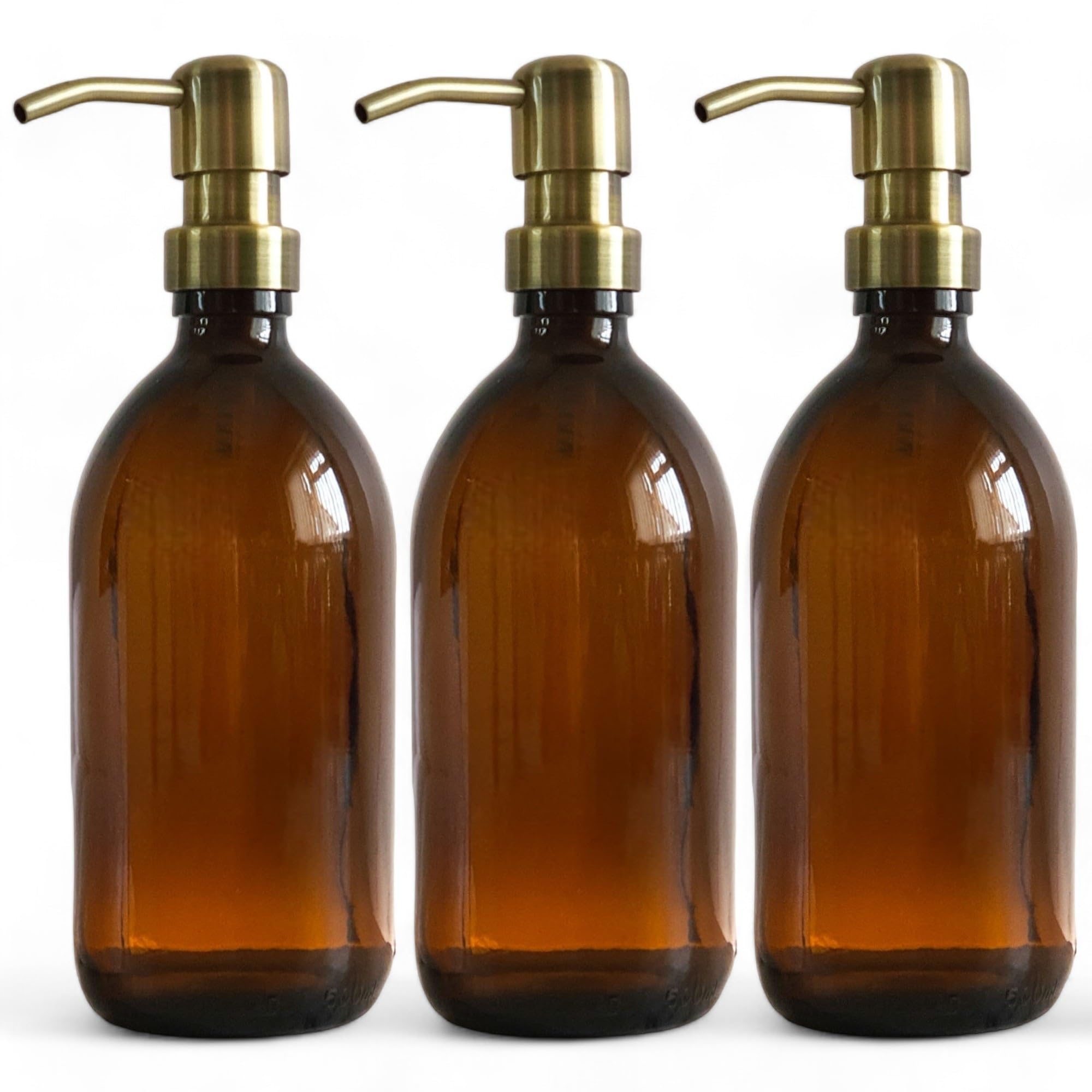 Amber Glass Bottles 500ml Soap Dispenser with Metal Pump (BPA-Free) Brown Glass Empty Soap Dispensers – Reusable Refillable Eco friendly