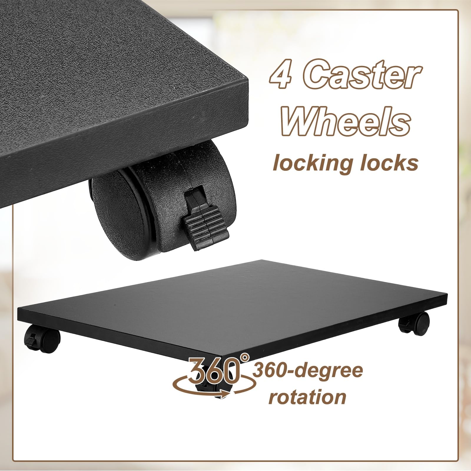 PATIKIL 12x19in PC Stand, Computer Tower Stand Wood CPU PC Holder Under Desk Mobile Cart 4 Caster Wheel for Floor Carpet Tower ATX Case Printer