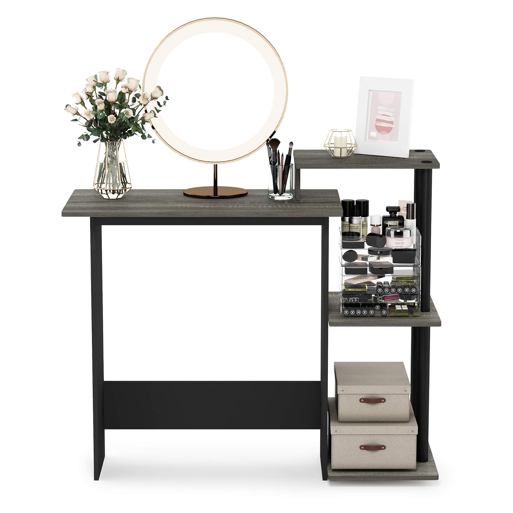 Furinno EFFICIENT Desk, Gaming Desk, with 3 Open Side Shelves, Laptop Notebook Computer Desk,Office Desk for Home Office, Study Room, Dorm, French Oak