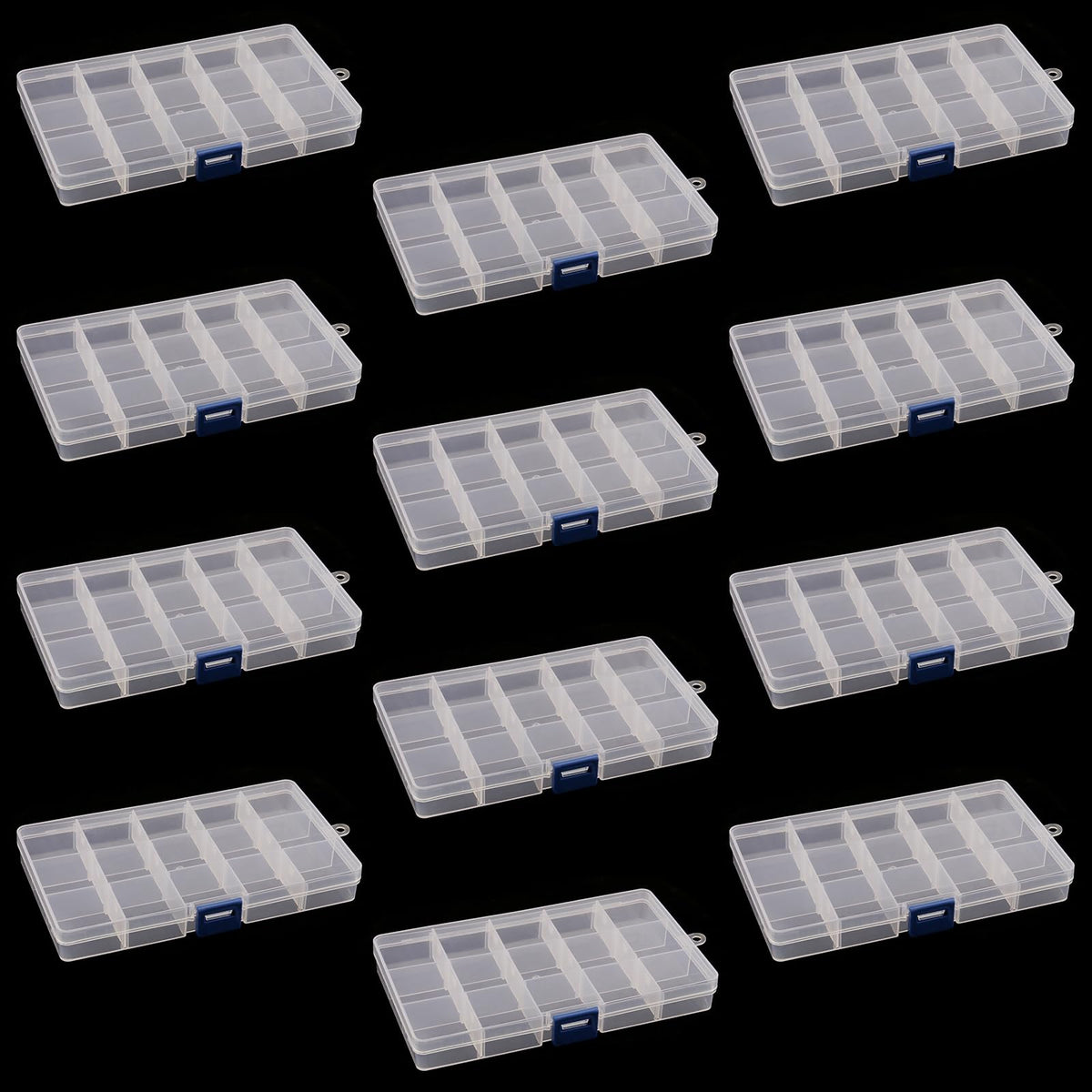 DAKFOOK 12 Pack 15 Grid Bead Organiser Storage Box,17.3x9.8x2.3cm Transparent Craft Bead Storage Boxes with Removable Compartments,15 Compartment