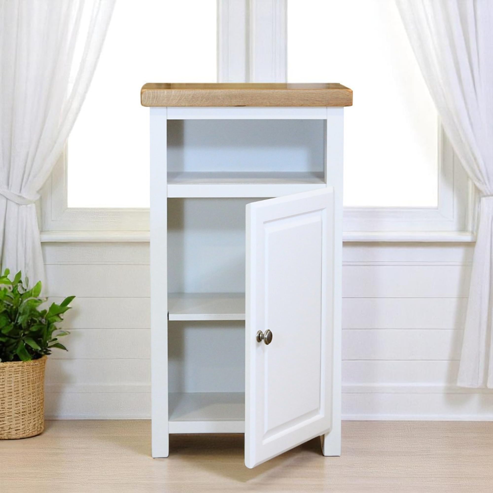 GROF GROFurniture Snow White Slim Cabinet, Bathroom Storage Cabinet, Oak Painted Kitchen Cupboard, Hallway Storage Unit, Storage Cupboard