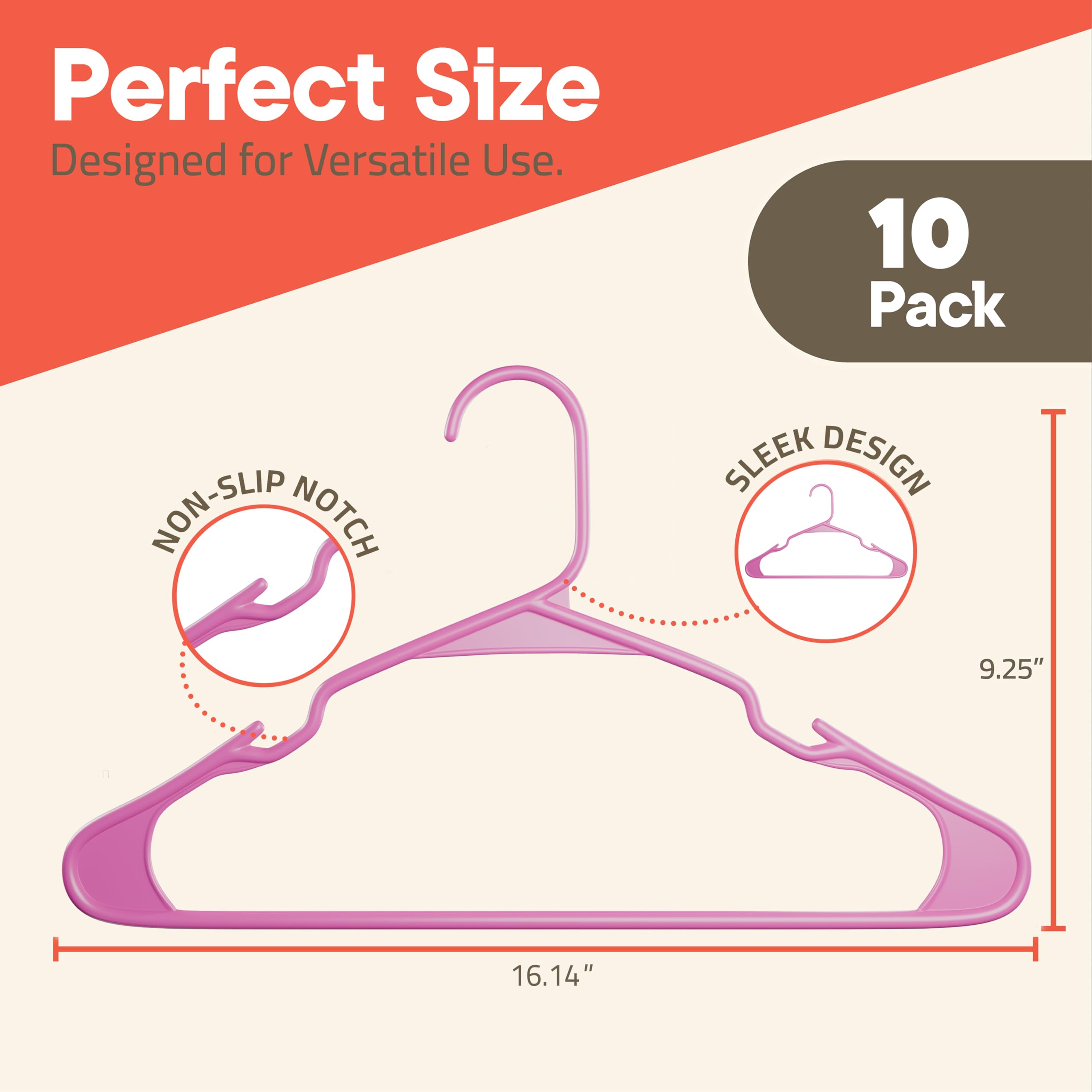 Campior Pink Plastic Hangers 10 Pack Heavy-Duty, Space-Saving, Non-Slip, Durable & Lightweight PP Hangers for Clothes